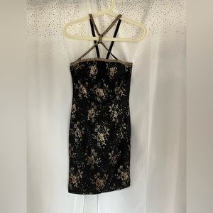 Elegant Black and Gold Floral Dress